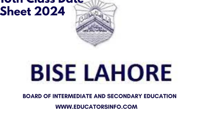 10th Class Date Sheet 2024 BISE Lahore Board