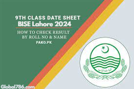 9th Class Date Sheet 2024 BISE Lahore Board